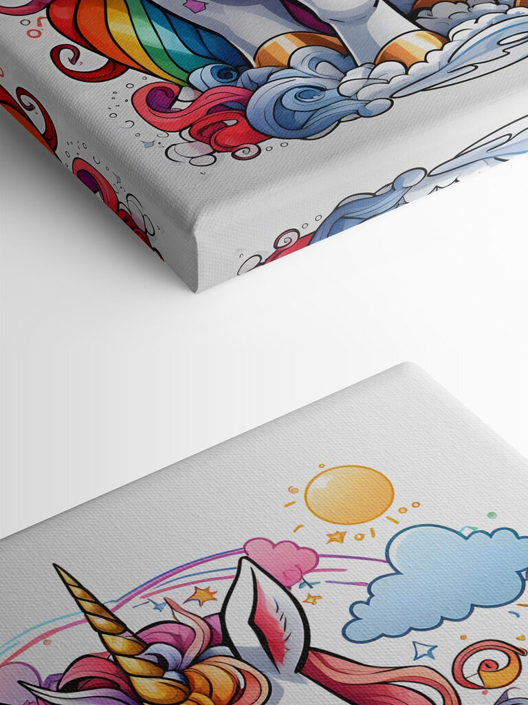 A cartoon unicorn with rainbow hair