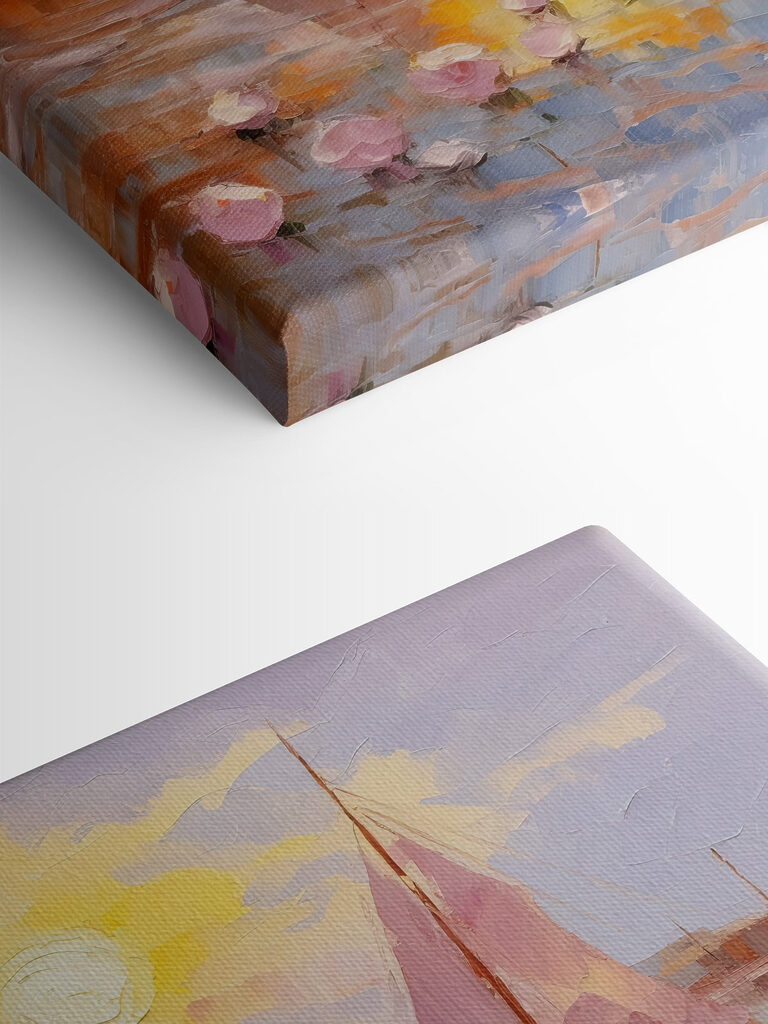 A painting of boats on water