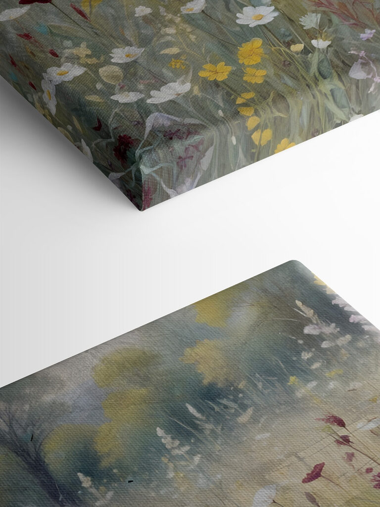 A painting of flowers in a field