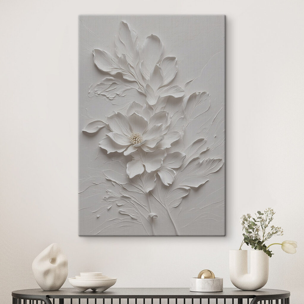 A white flower with leaves