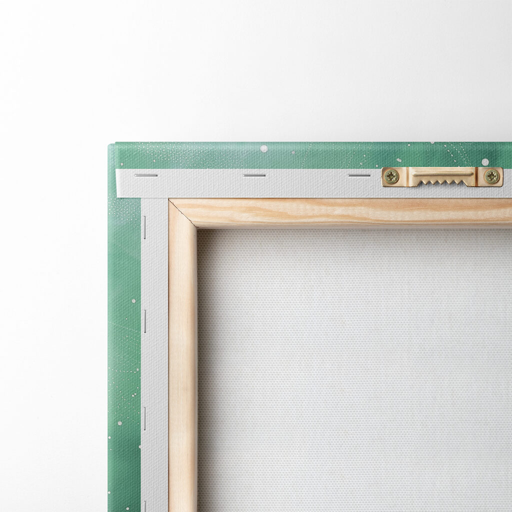 A white mandala on a green and blue background