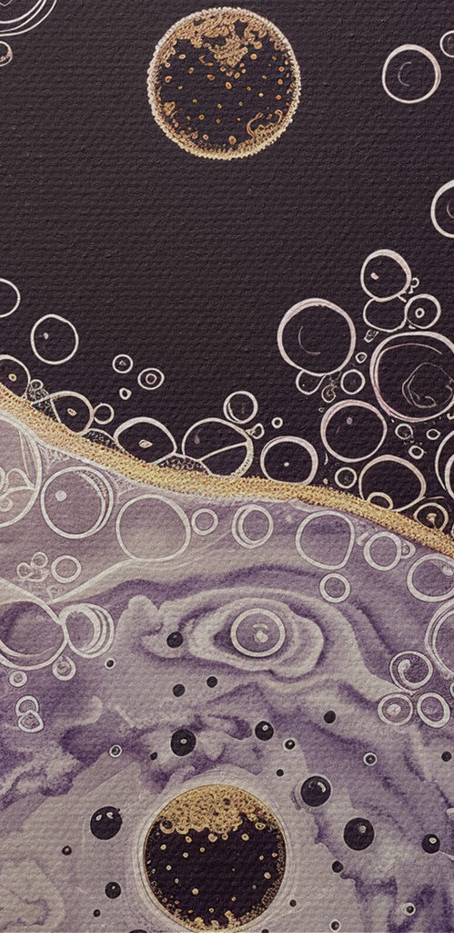 A yin yang symbol with bubbles