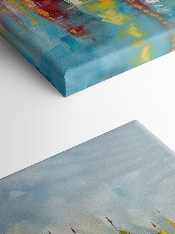 A painting of sailboats on water A painting of sailboats on water