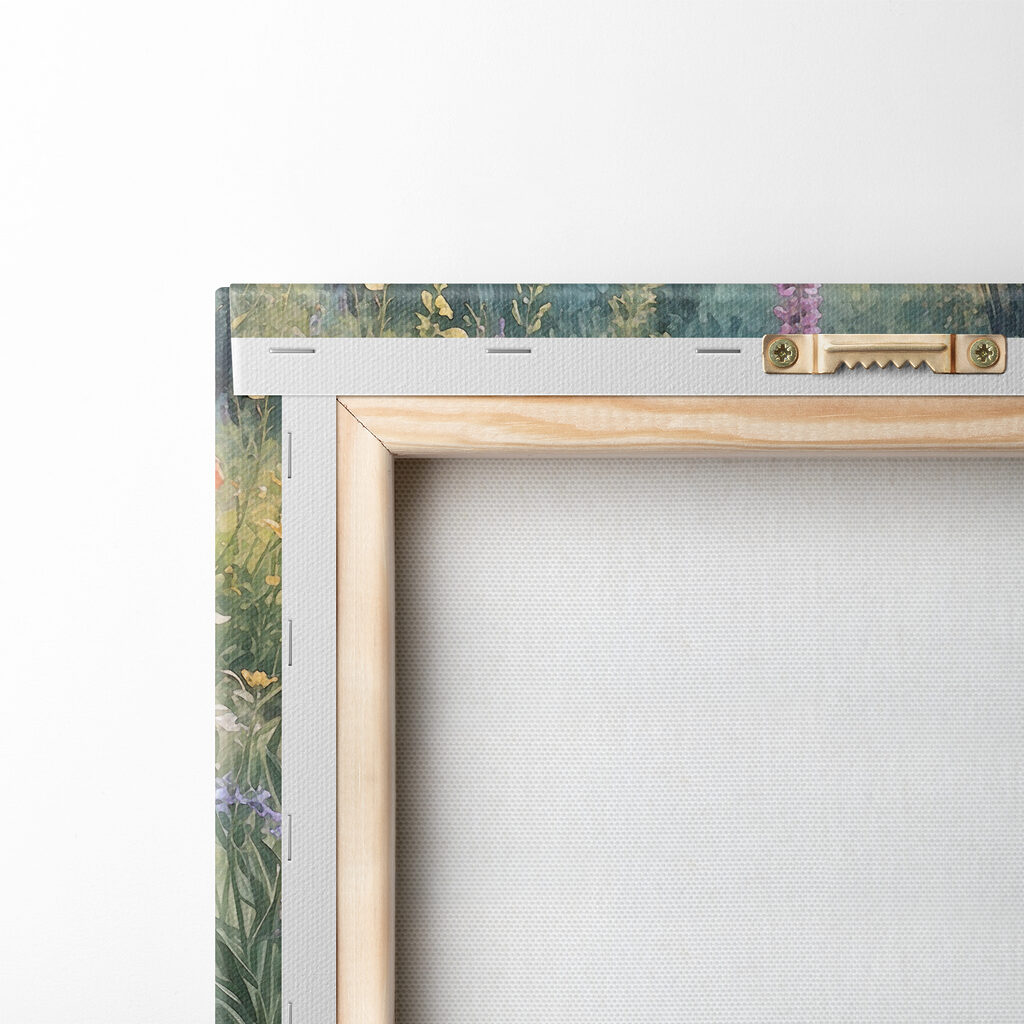 A painting of flowers by a river