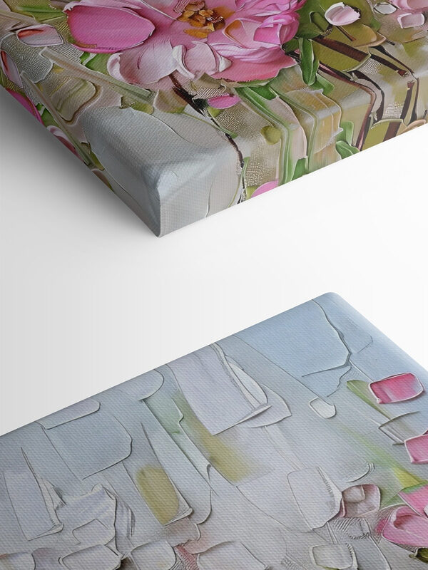A painting of flowers on a white surface A painting of flowers on a white surface