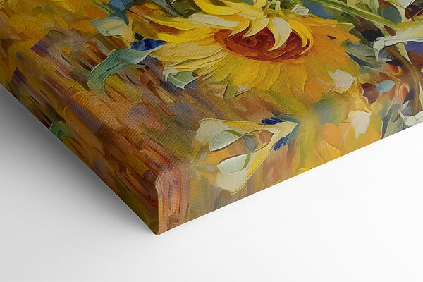 A painting of sunflowers in a field