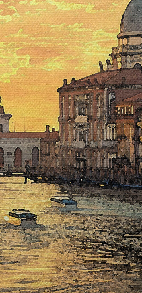 A water with boats and buildings in the background A water with boats and buildings in the background