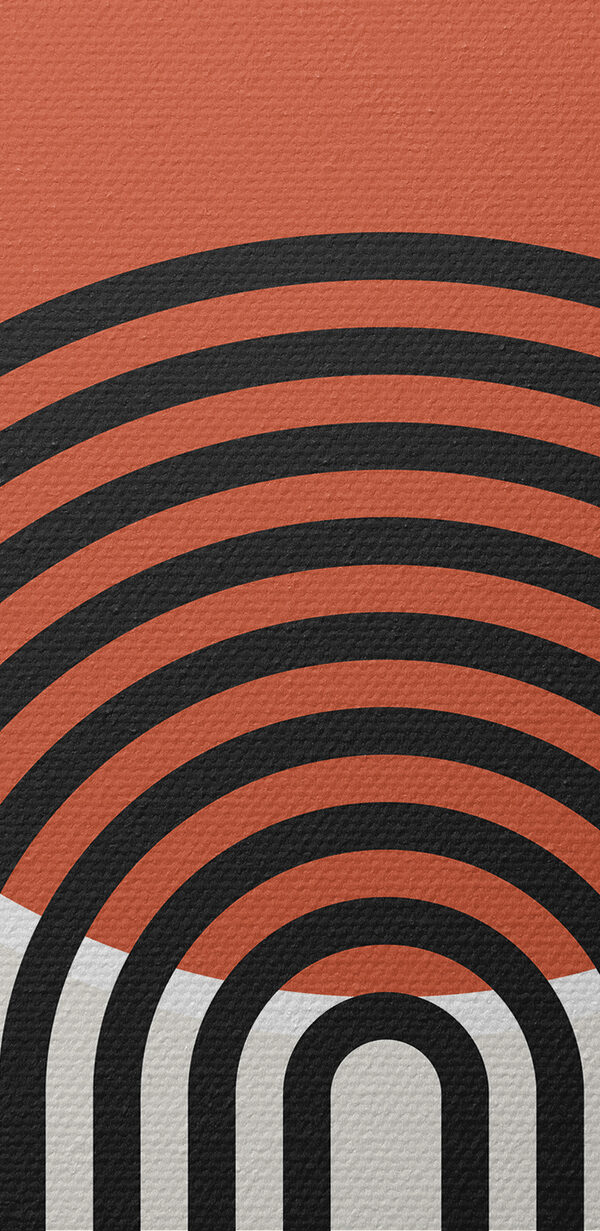 A graphic design with black lines and a red circle
