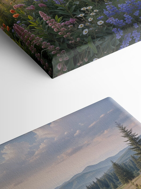 A field of flowers and trees A field of flowers and trees