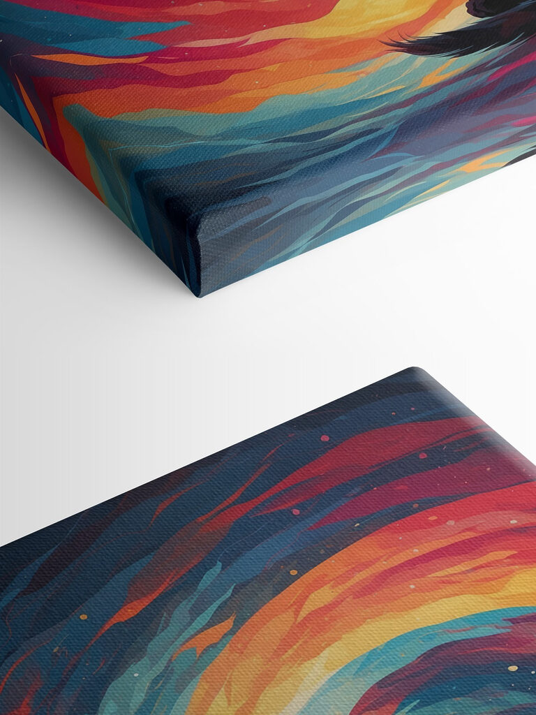 Cat sitting in front of a colorful swirl