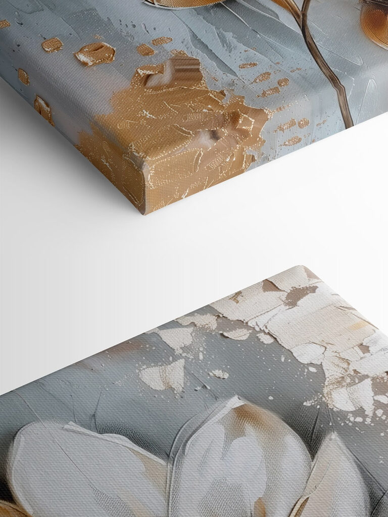 Painting of flowers on a grey surface