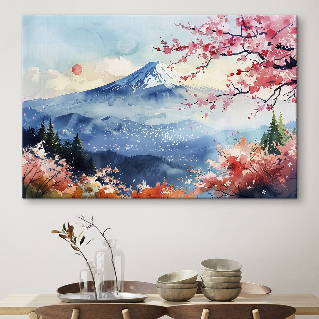 Watercolor of a mountain with a snowy peak Watercolor of a mountain with a snowy peak