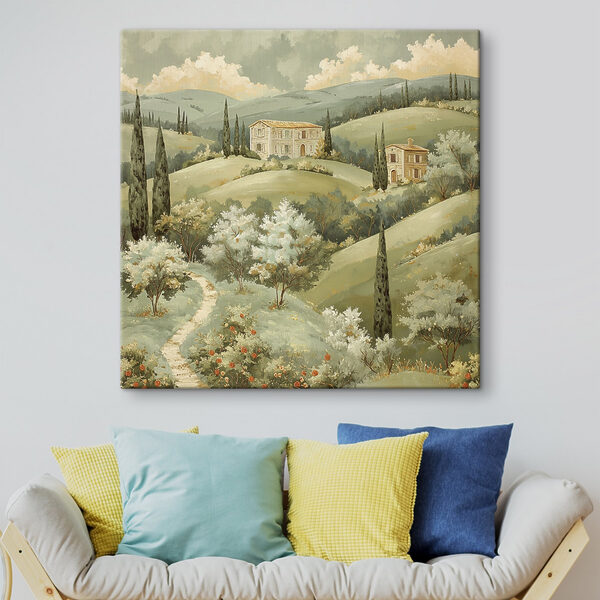 Painting of a house on a hill Painting of a house on a hill