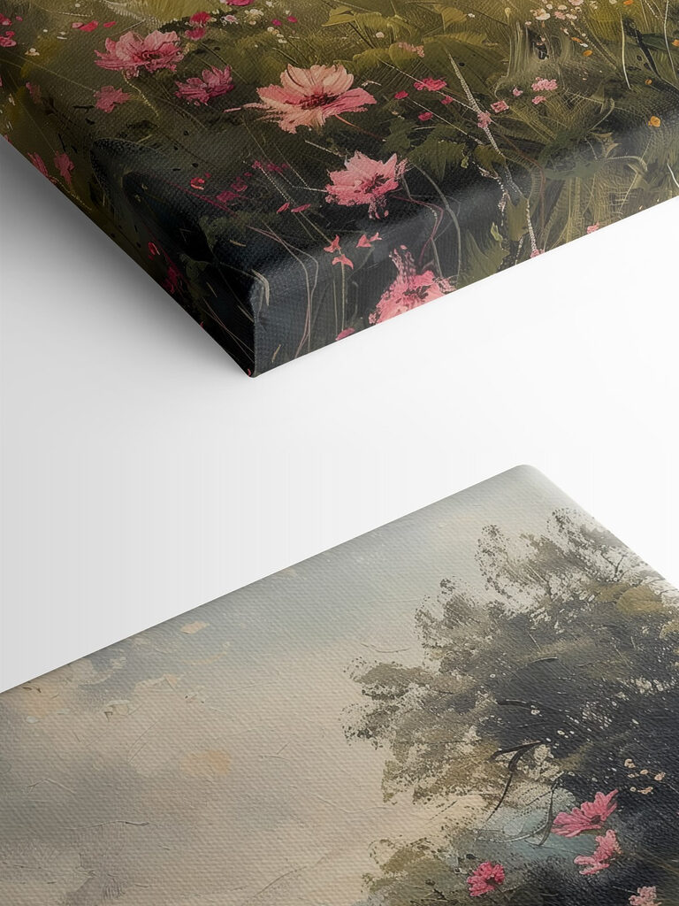 Painting of a field of pink flowers