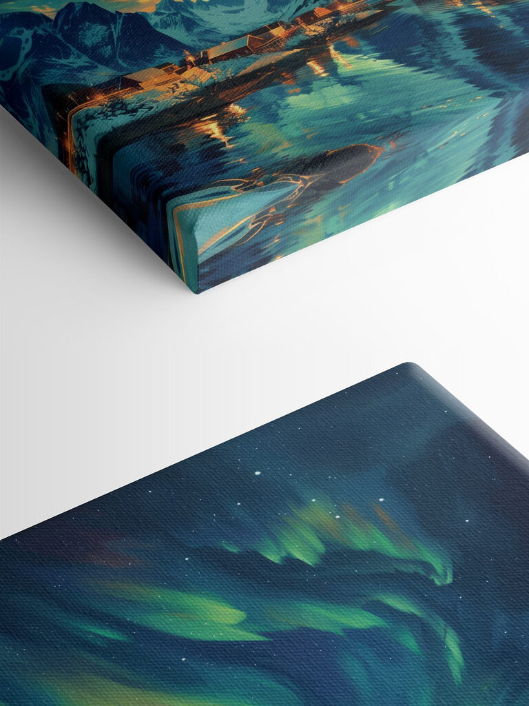 Landscape with a lake and houses in the snow Landscape with a lake and houses in the snow