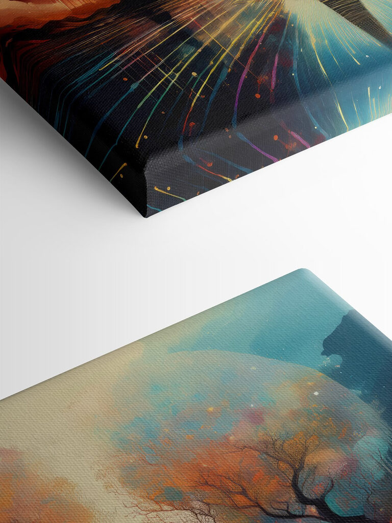 Woman standing on a reflective surface with trees and a large moon