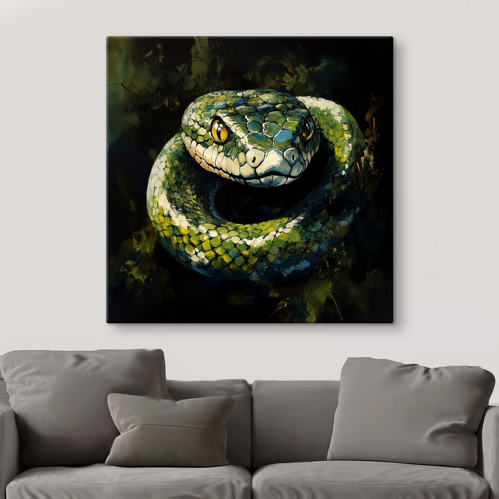 Green snake with yellow eyes Green snake with yellow eyes