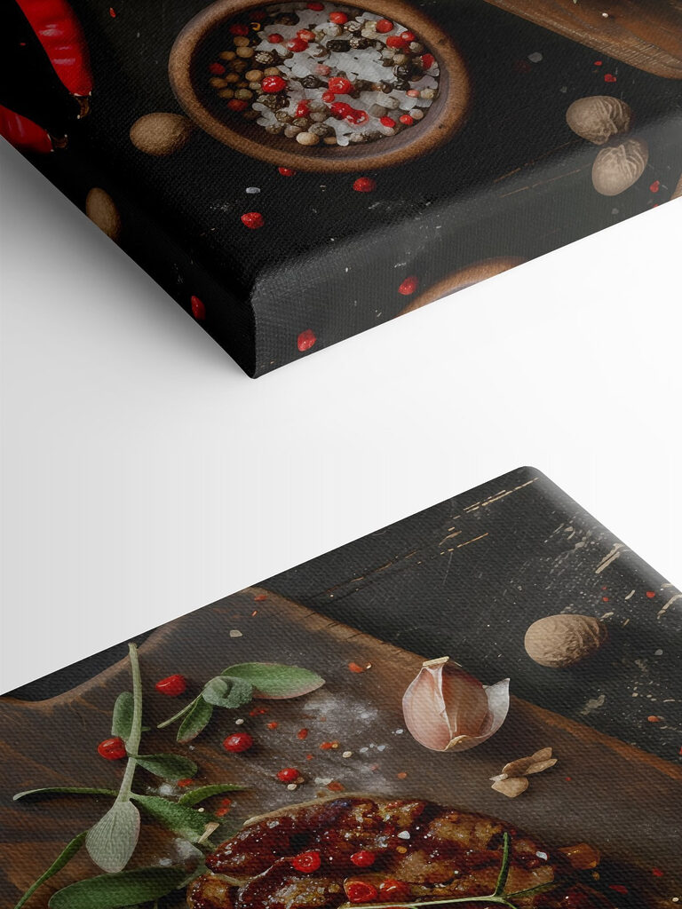 Piece of meat with spices and herbs on a cutting board Piece of meat with spices and herbs on a cutting board