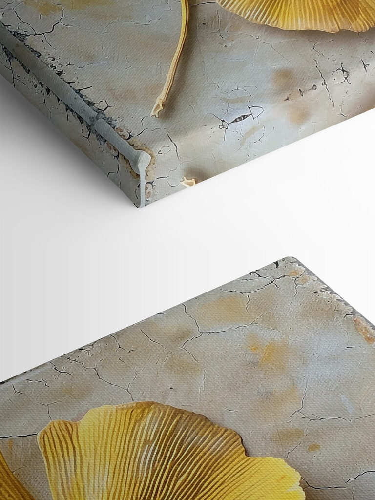 Yellow leaves on a white surface