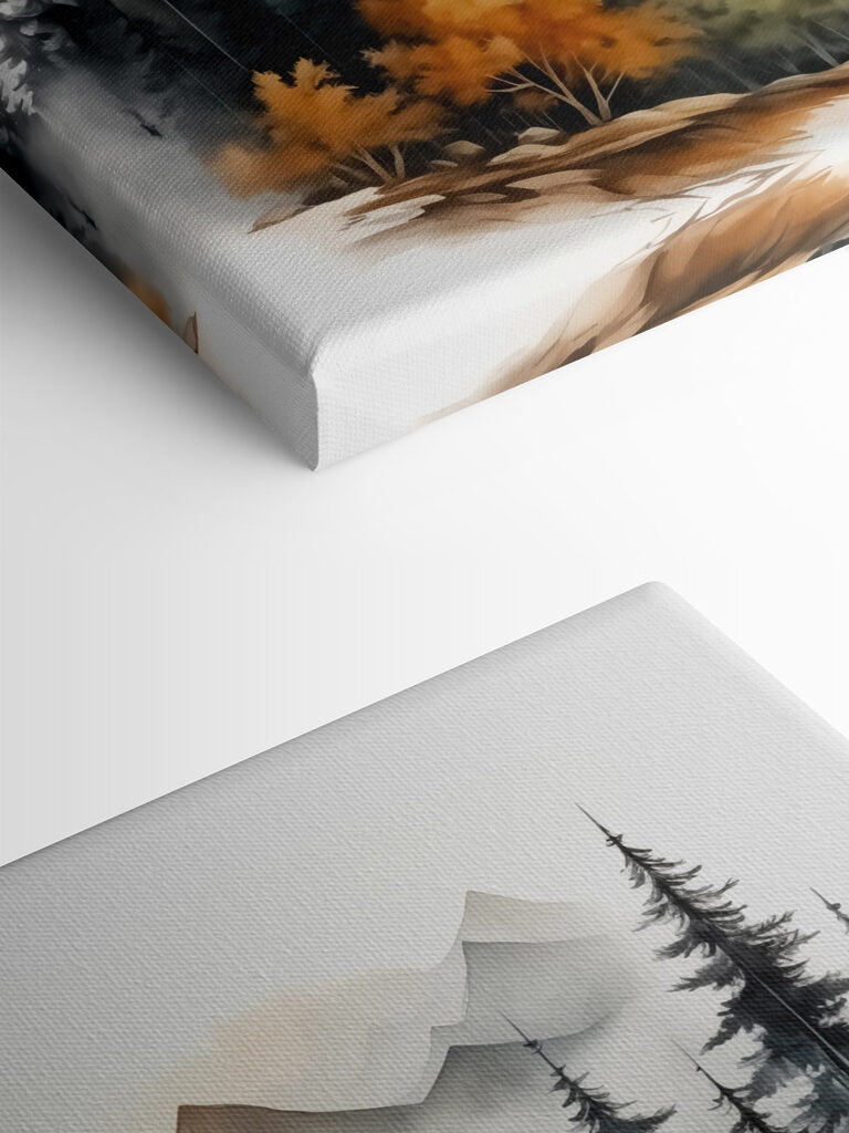 Painting of a forest and mountains Painting of a forest and mountains