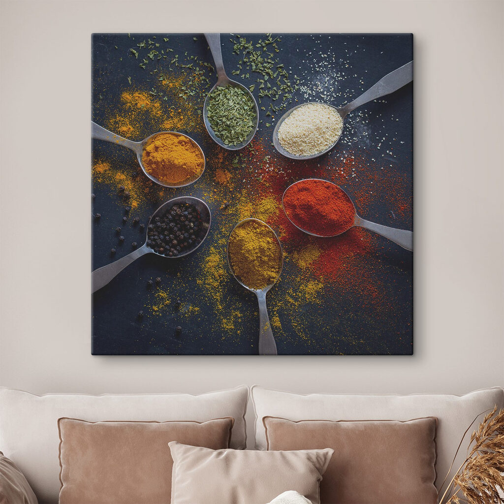 A group of spoons with different spices A group of spoons with different spices