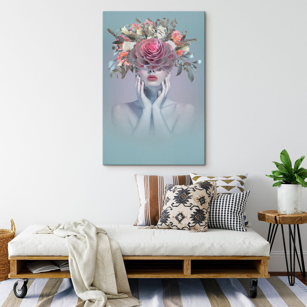 A woman with flowers on her head