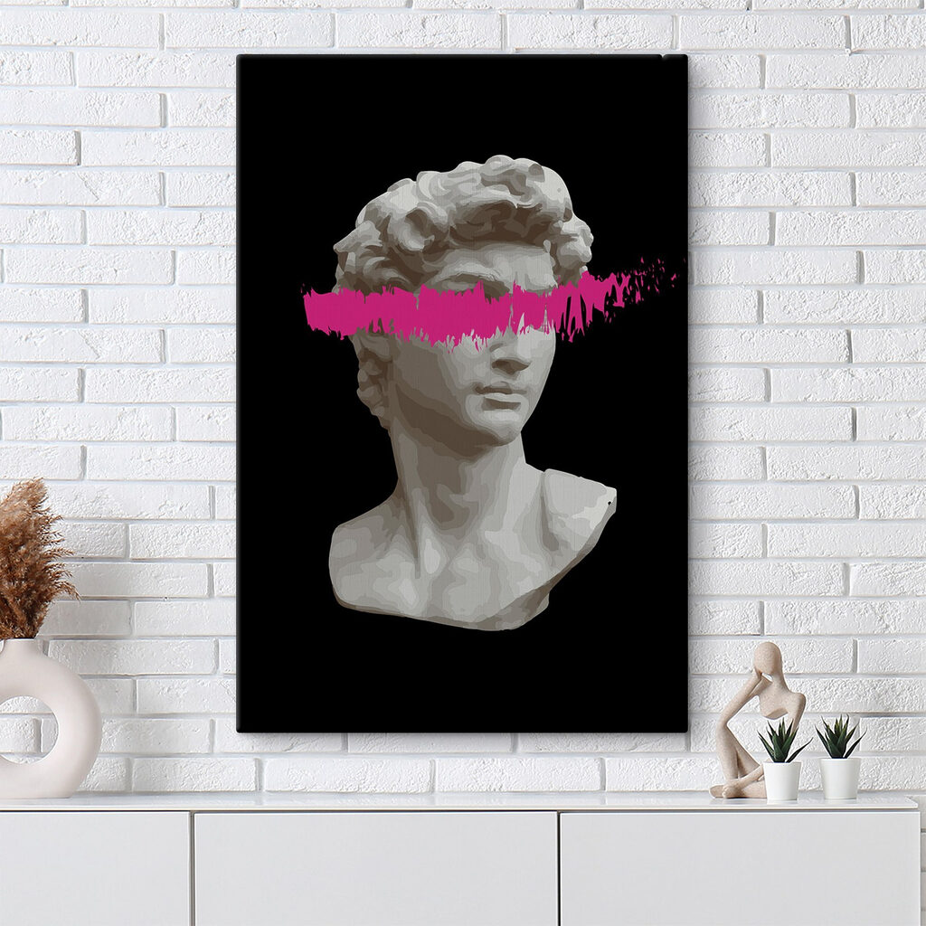 A statue of a man with a pink line A statue of a man with a pink line