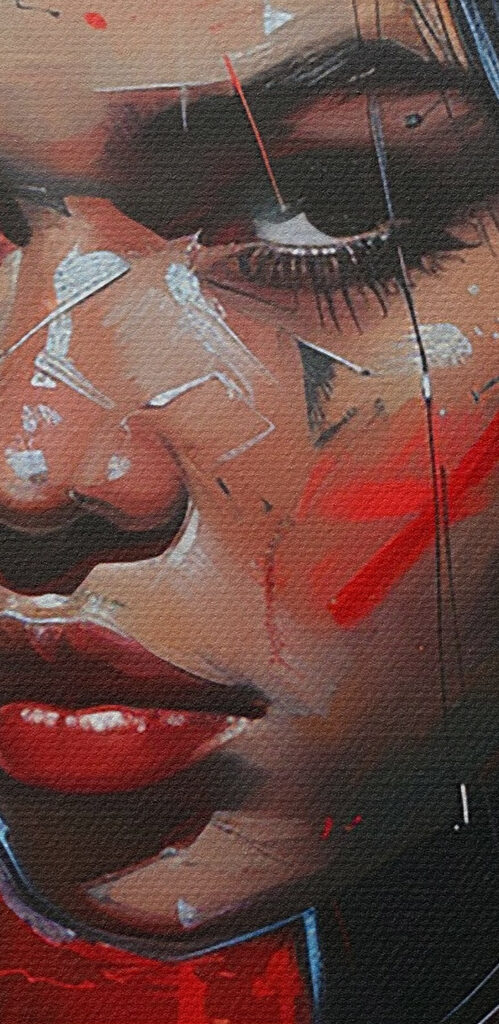 Painting of a woman with red paint