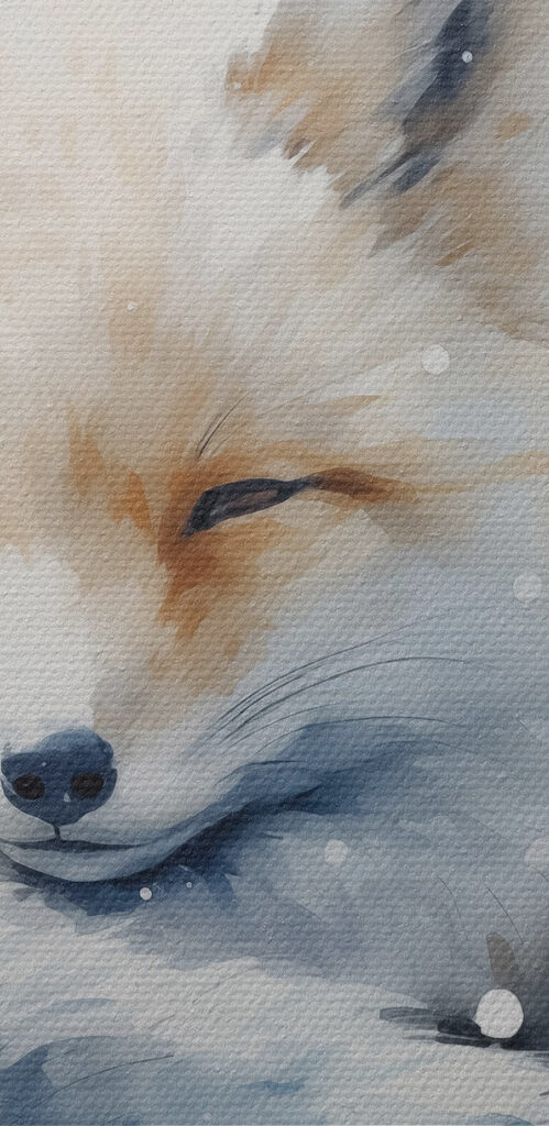 Watercolor of a fox lying in the snow