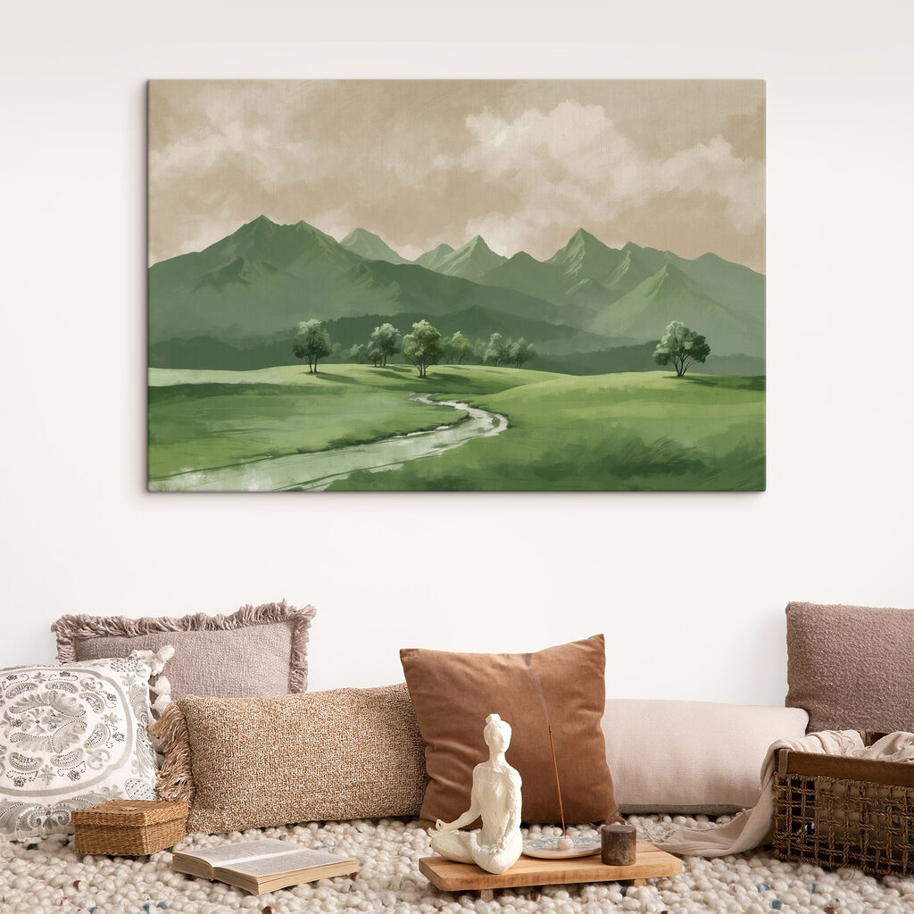 River running through a valley with trees and mountains