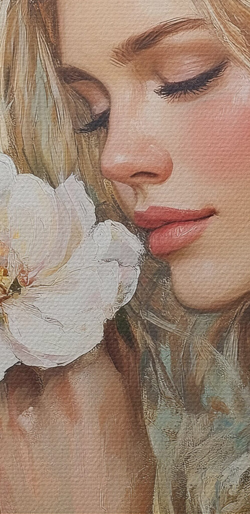 Painting of a woman smelling flowers