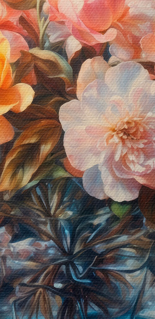 Painting of flowers in a glass vase Painting of flowers in a glass vase