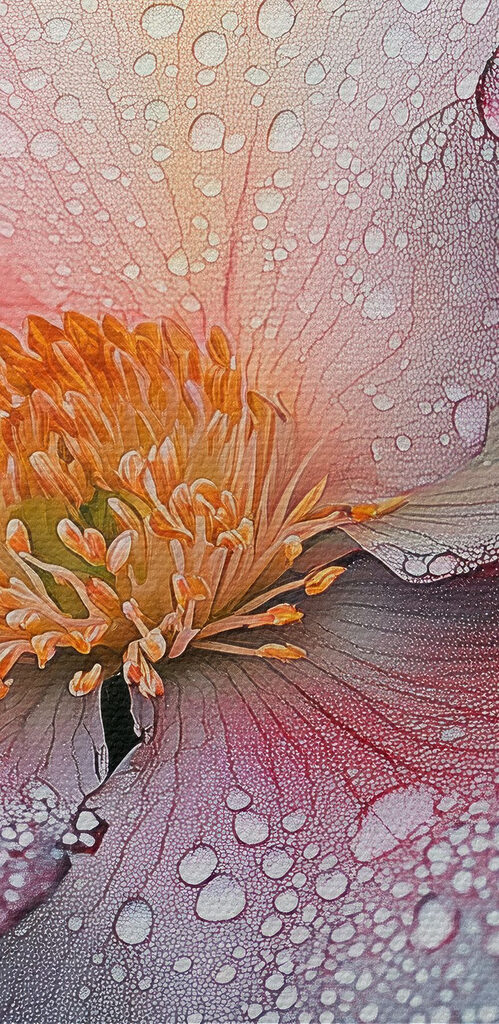 Delicate petals adorned with raindrops Delicate petals adorned with raindrops