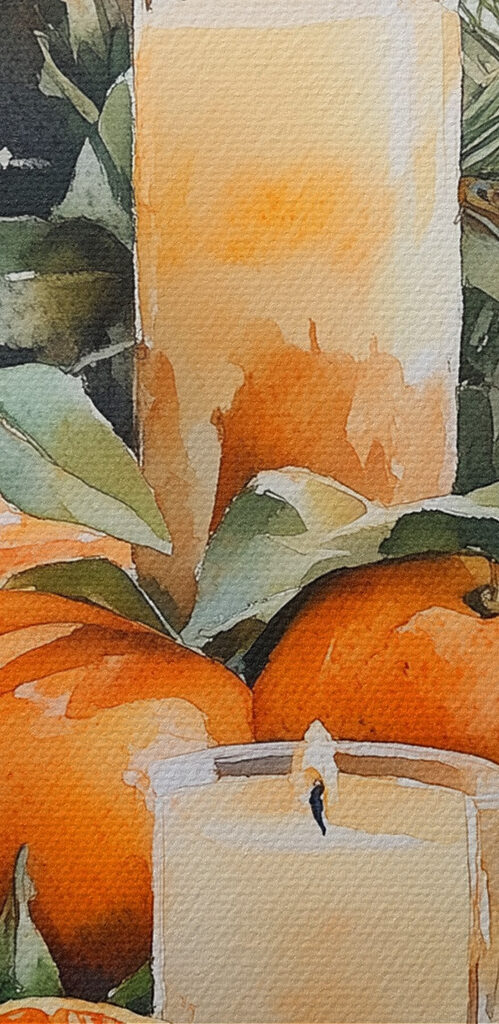 Painting of oranges and candles Painting of oranges and candles