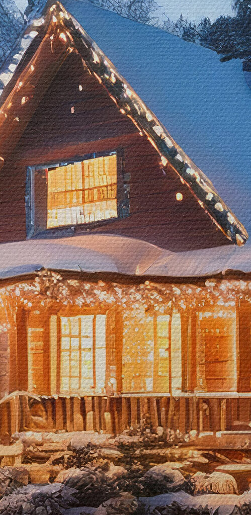 House with lights on it in the snow House with lights on it in the snow