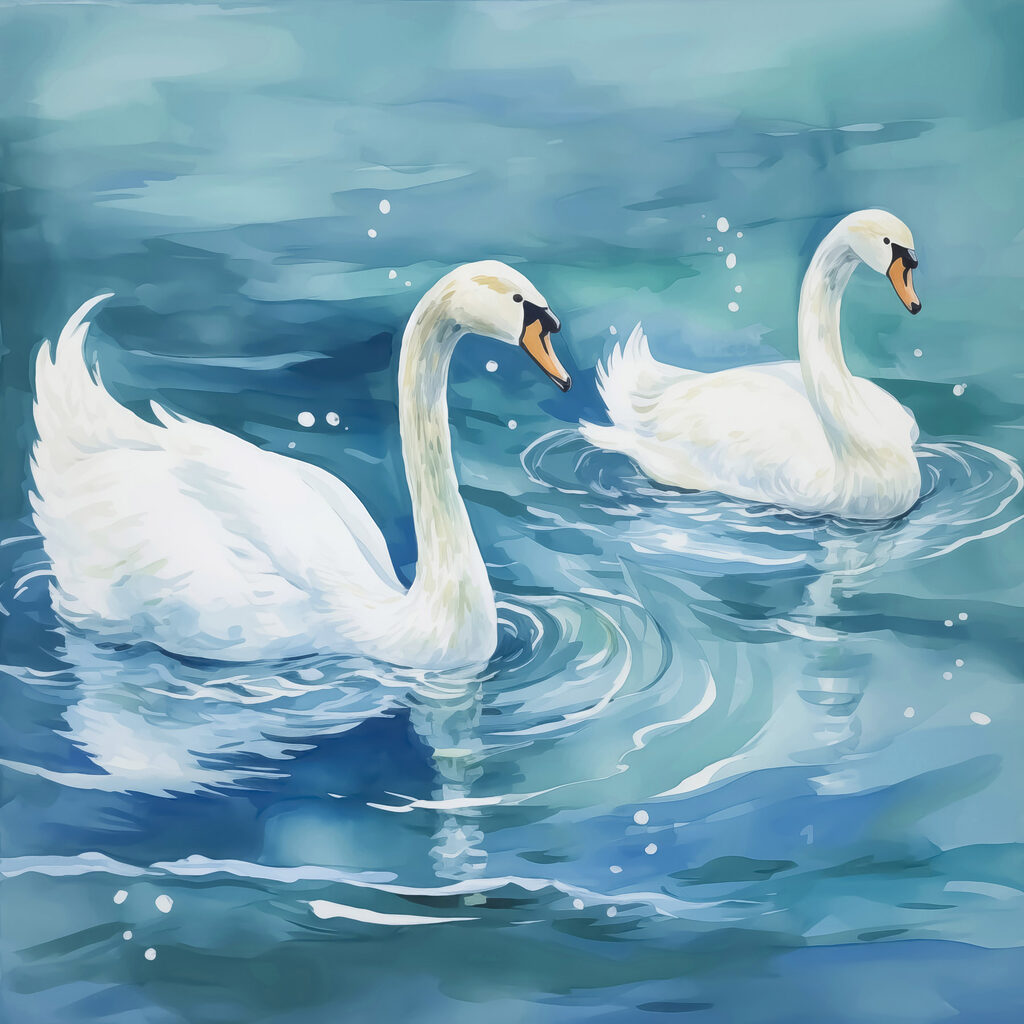 Two swans swimming in water