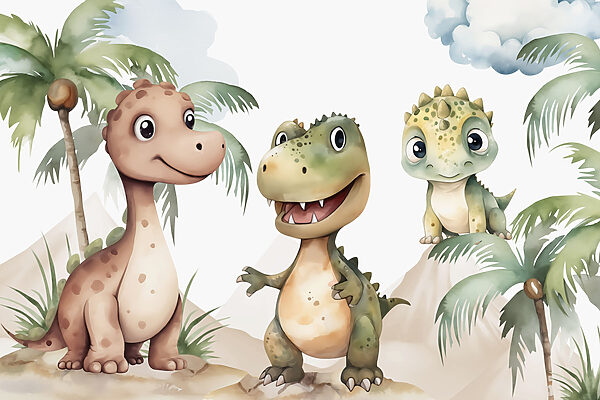 Group of dinosaurs standing on rocks