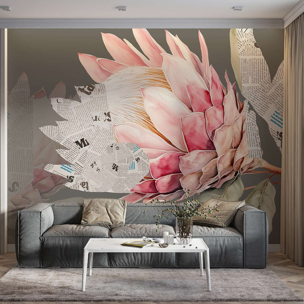 Flower with leaves and a newspaper