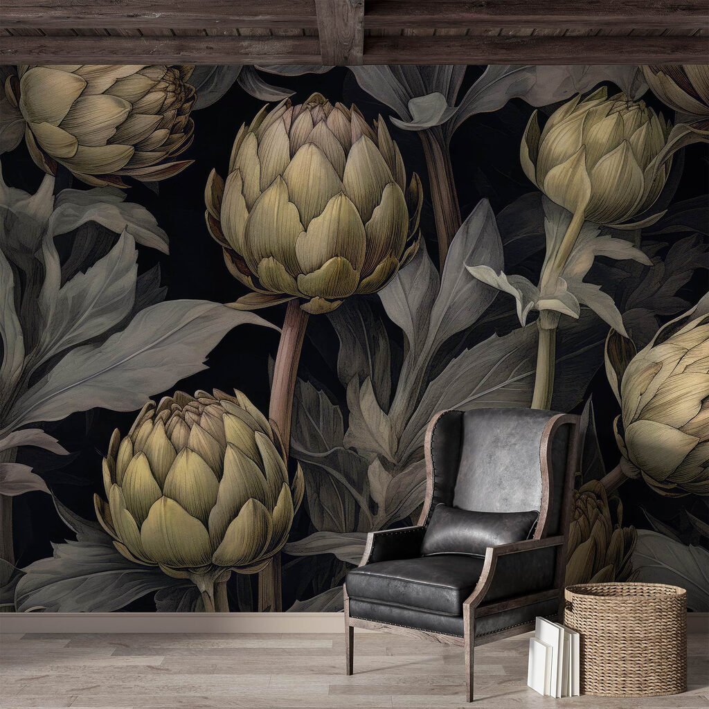 Artichokes and leaves on a black background Artichokes and leaves on a black background