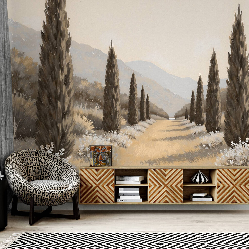 Landscape with trees and flowers