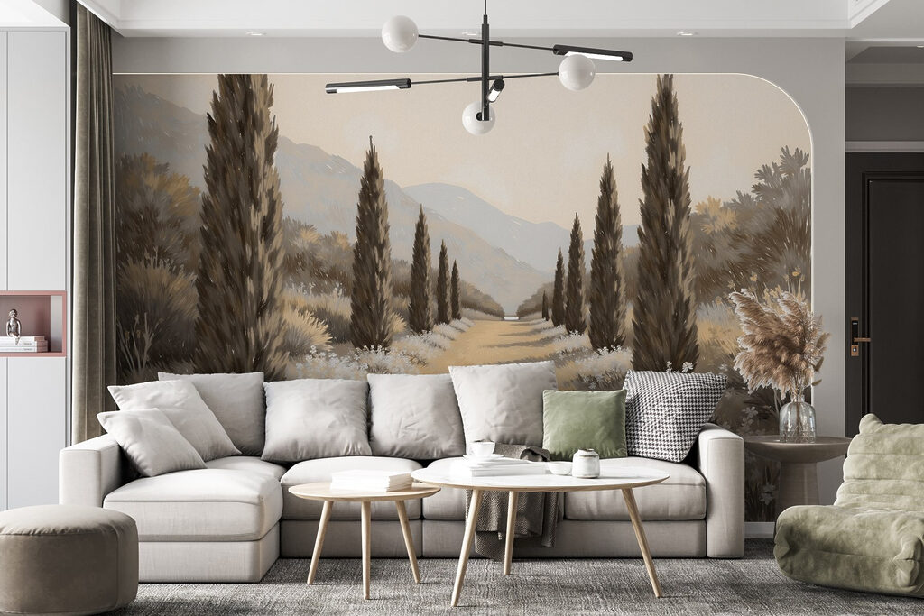 Landscape with trees and flowers