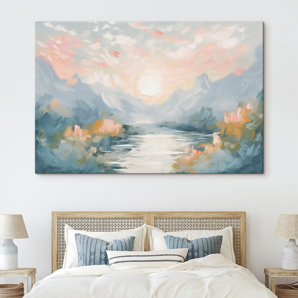 Painting of a river and mountains Painting of a river and mountains