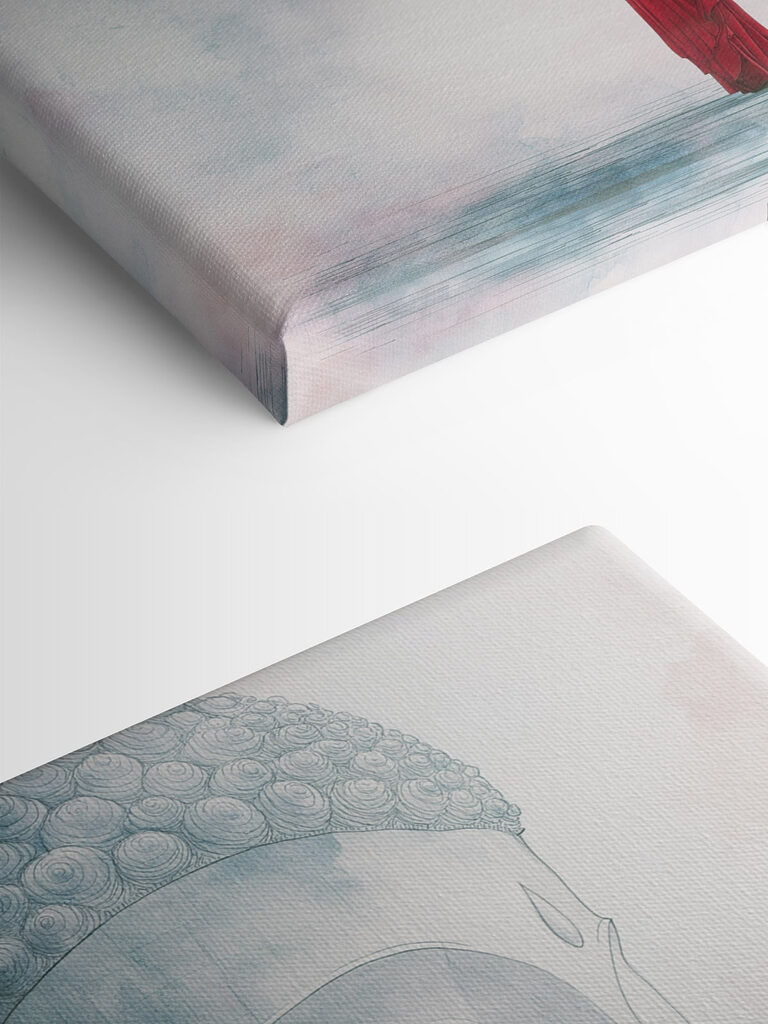 Man standing in front of a large face Man standing in front of a large face