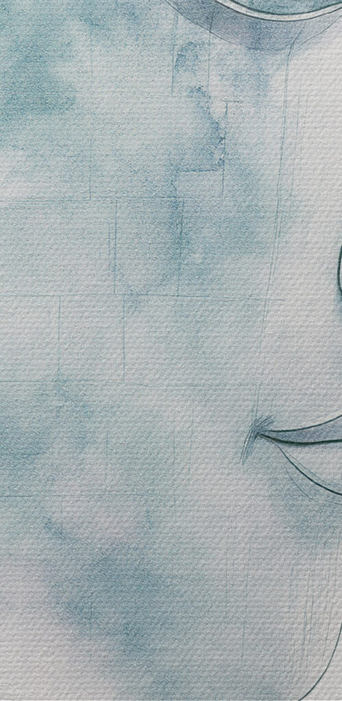 Man standing in front of a large face Man standing in front of a large face