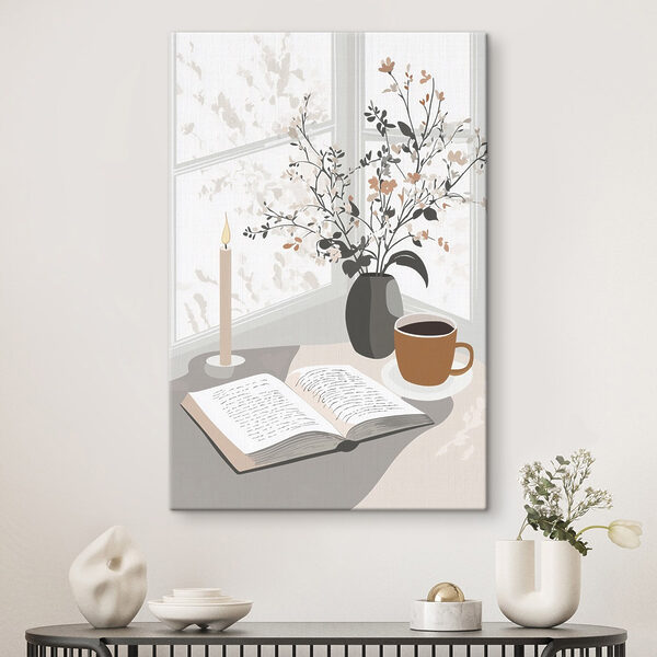 Book and a cup of coffee on a table