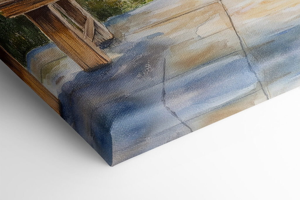 Watercolor painting of a table with potted plants on it