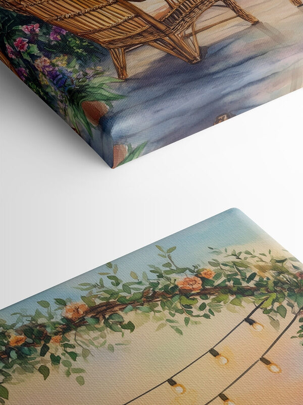 Painting of chairs and a lake Painting of chairs and a lake