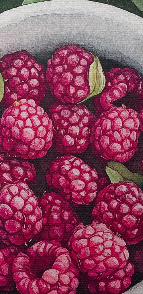 Cup of raspberries on leaves Cup of raspberries on leaves