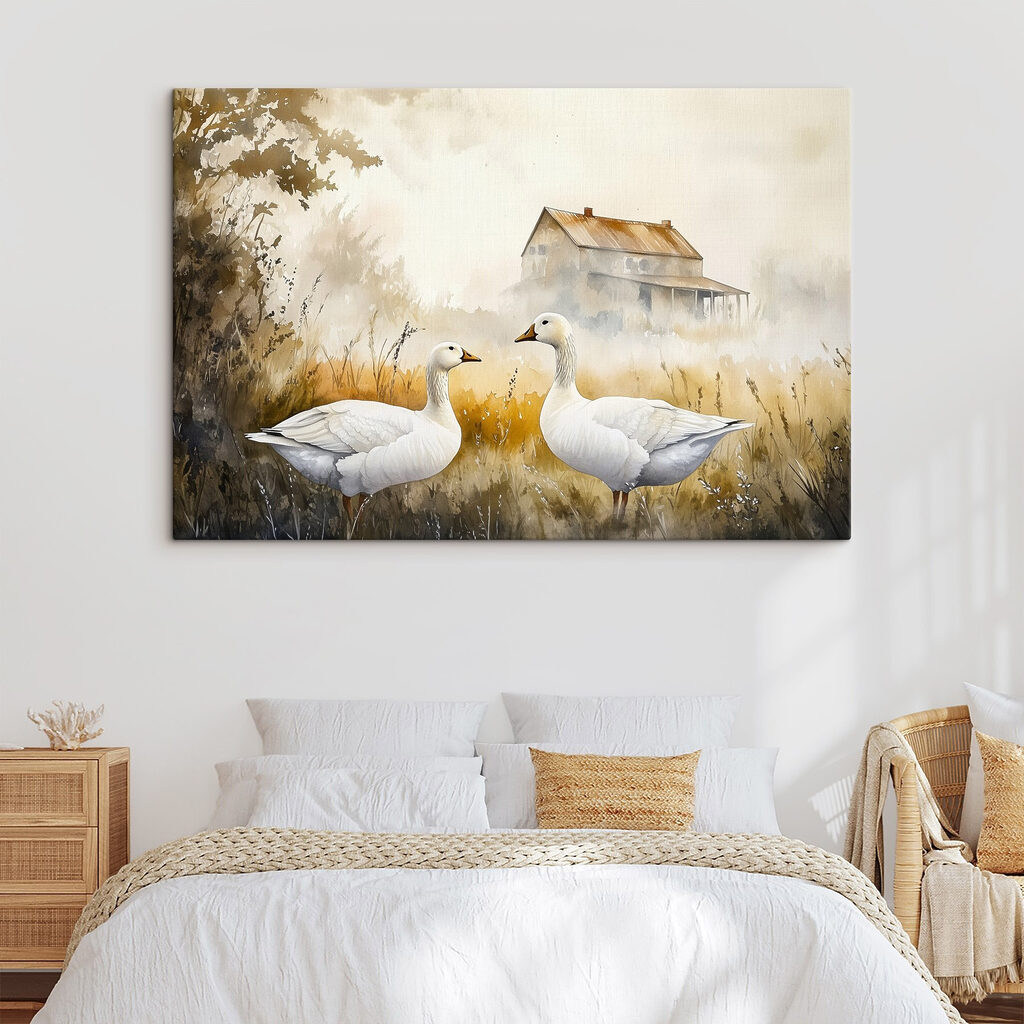 Watercolor of two geese in a field