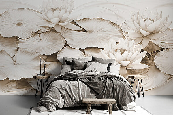 Drawing of lily pads and water lilies